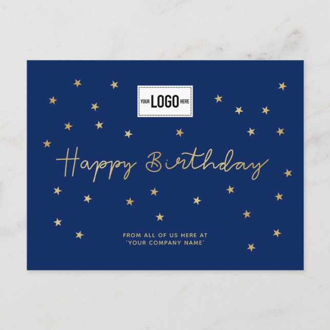Cartes Pour Fêtes Annuelles Ajouter Logo Gold Stars Blue Business Joyeux anniv (Devant)