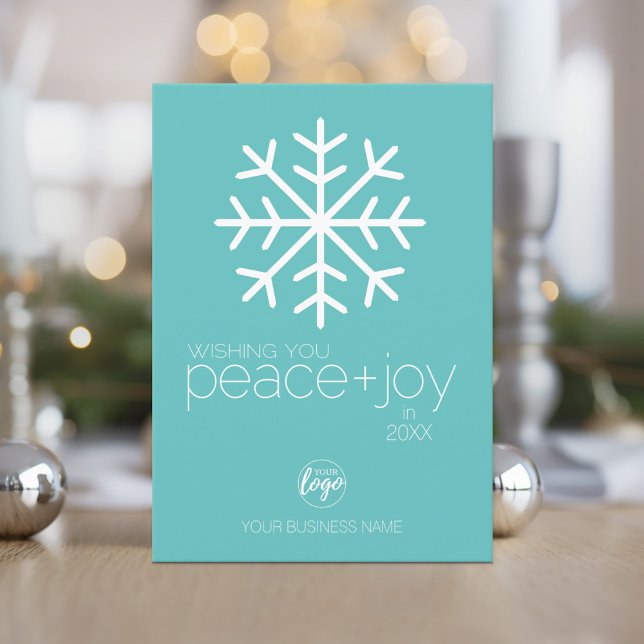 Cartes Pour Fêtes Annuelles Ajouter un logo d'entreprise - Peace & Joy Modern  (Holiday Card with Logo)