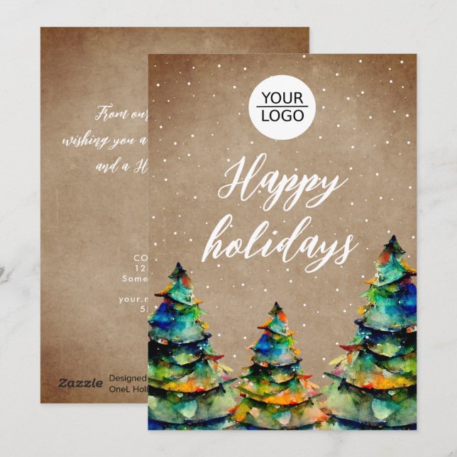 Cartes Pour Fêtes Annuelles Ajouter un logo personnalisé Arbre de Noël Client (Devant / Derrière)