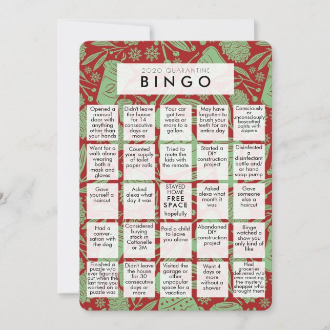 Cartes Pour Fêtes Annuelles Ajouter Une Photo 2020 Quarantine Bingo Funny Chri (Devant)