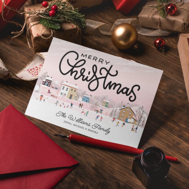 Cartes Pour Fêtes Annuelles AJOUTER VOTRE PHOTO | Ville de patinage sur glace  (Créateur téléchargé)