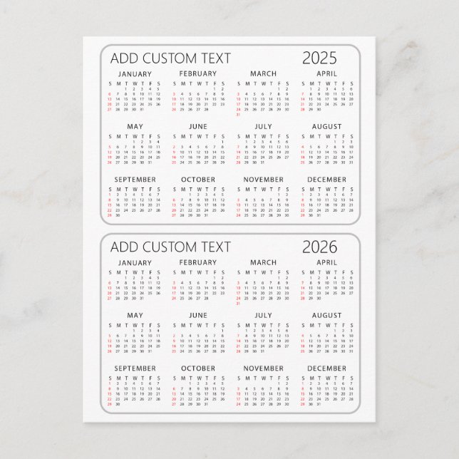 Cartes Pour Fêtes Annuelles ajouter votre propre texte personnalisé Calendrier (Devant)