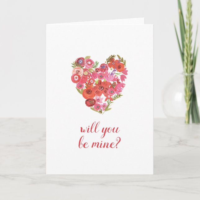 Cartes Pour Fêtes Annuelles Ajouter votre texte | Aquarelle Floral Heart (Devant)