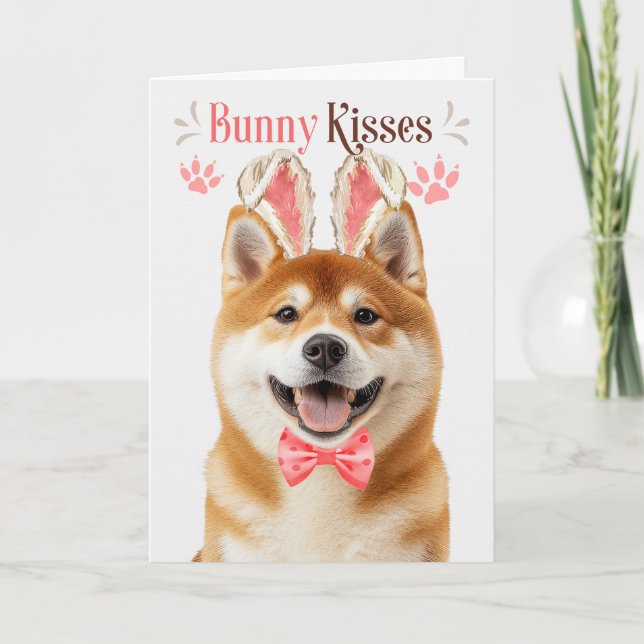 Cartes Pour Fêtes Annuelles Akita Chien à Bunny Oreilles pour Pâques (Devant)