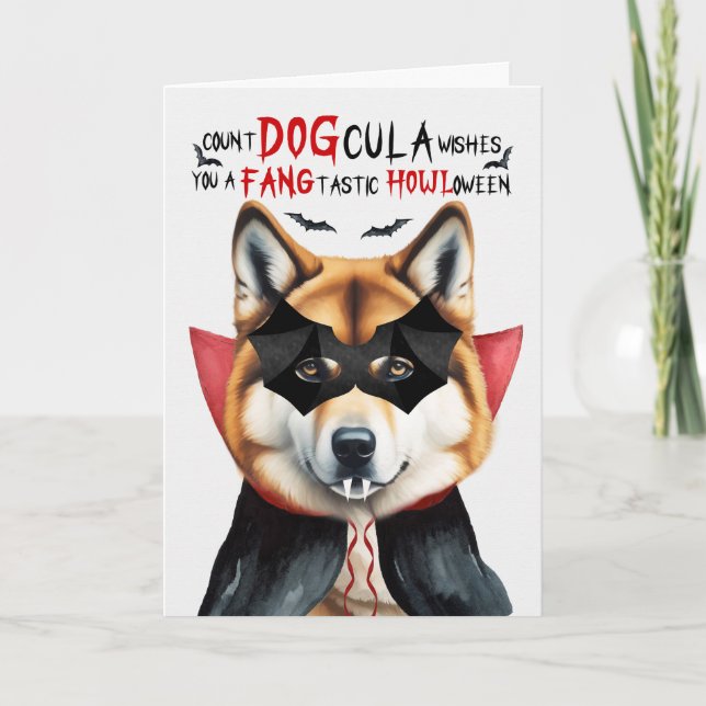 Cartes Pour Fêtes Annuelles Akita Chien Drôle Nombre DOGcula Halloween (Devant)