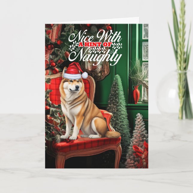 Cartes Pour Fêtes Annuelles Akita Christmas Dog Naughty ou Nice (Devant)