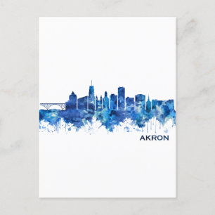 Cartes Pour Fêtes Annuelles Akron Ohio Skyline Blue