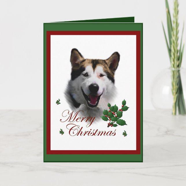 Cartes Pour Fêtes Annuelles Alaskan Malamute Cadeaux de Noël (Devant)
