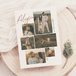 Cartes Pour Fêtes Annuelles Alegría | Tarjeta de Navidad Collage de 6 Fotos<br><div class="desc">Elegante tarjeta de Navidad que presenta un moderno neño de collage estilo galería. Con espacio para seis fotos en distingutos tamaños. La palabra "Alegría" aparece en un estilo cursivo rojo en la esquina superior izquierda, superpuesta sobre las fotos. El nombre de la familia se muestra de manera vertical al lado...</div>