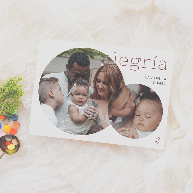 Cartes Pour Fêtes Annuelles Alegría | Tarjeta Navideña Moderna con 2 Fotos (Créateur téléchargé)