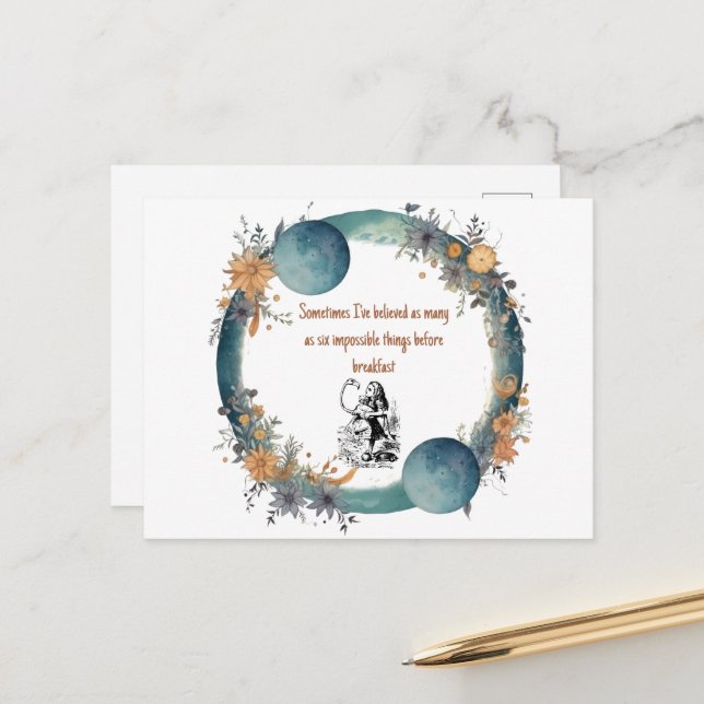 Cartes Pour Fêtes Annuelles Alice au pays des merveilles Citation, Objets Impo (Devant/Arrière en situation)