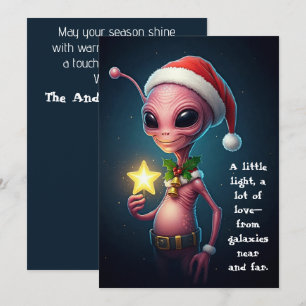 Cartes Pour Fêtes Annuelles Alien Festif avec Étoile Lumineuse – Noël Cosmique