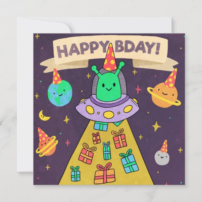 Cartes Pour Fêtes Annuelles Alien Joyeux anniversaire (Devant)