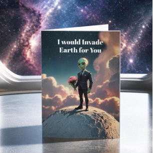 Cartes Pour Fêtes Annuelles Alien Love Sci-Fi – « Je vais envahir la Terre