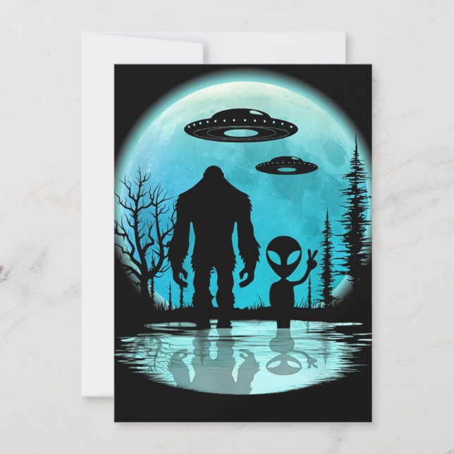 Cartes Pour Fêtes Annuelles Alien UFO Bigfoot (Devant)