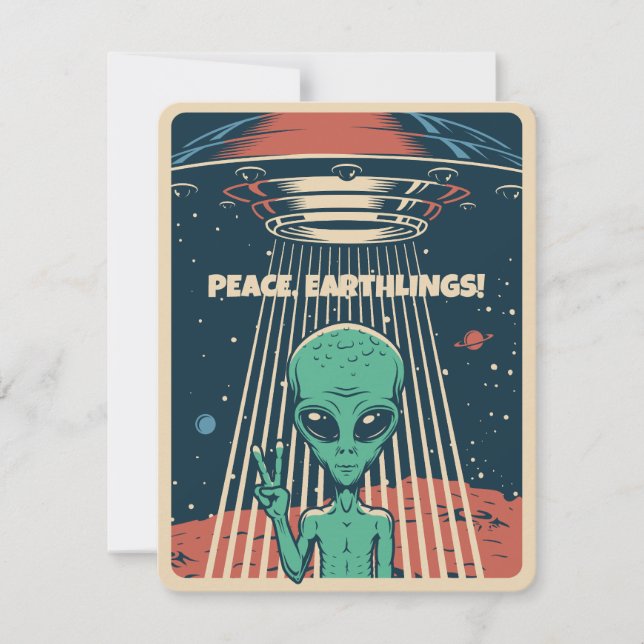 Cartes Pour Fêtes Annuelles Alien UFO de texte personnalisé (Devant)