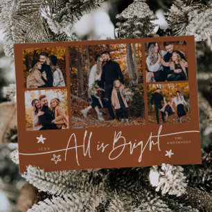 Cartes Pour Fêtes Annuelles All Is Bright Terracotta Multi Photo Holiday Card