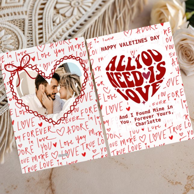 Cartes Pour Fêtes Annuelles  all You Need Is Love Red Heart Valentines Day (all you need is love cards valentines modern typography couple)