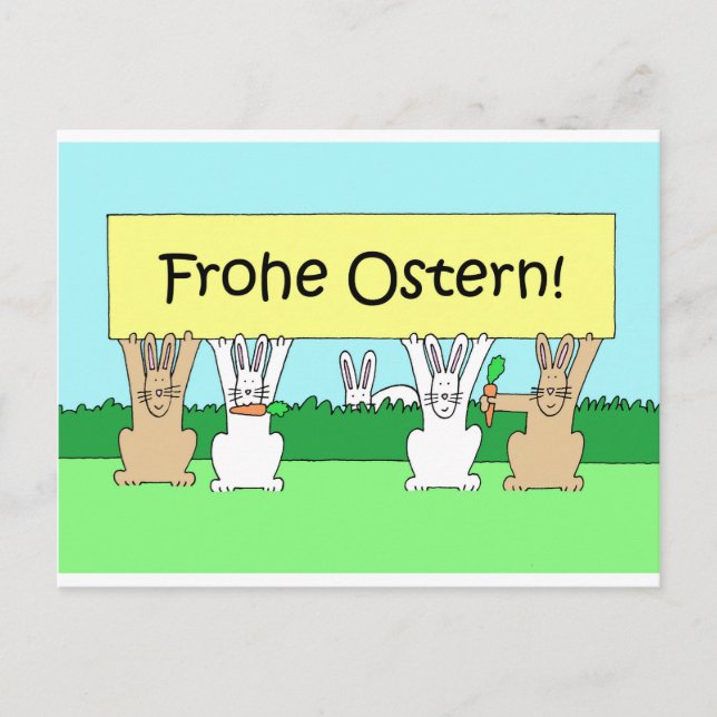 Cartes Pour Fêtes Annuelles Allemand Happy Pâques Frohe Ostern Cartoon Bunnies (Devant)