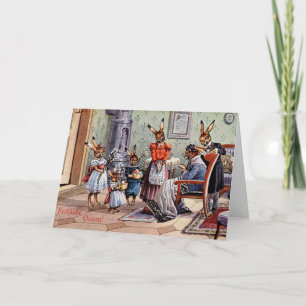 Cartes Pour Fêtes Annuelles Allemand vintage - Bunnies Visiter Grand-mère à Pâ
