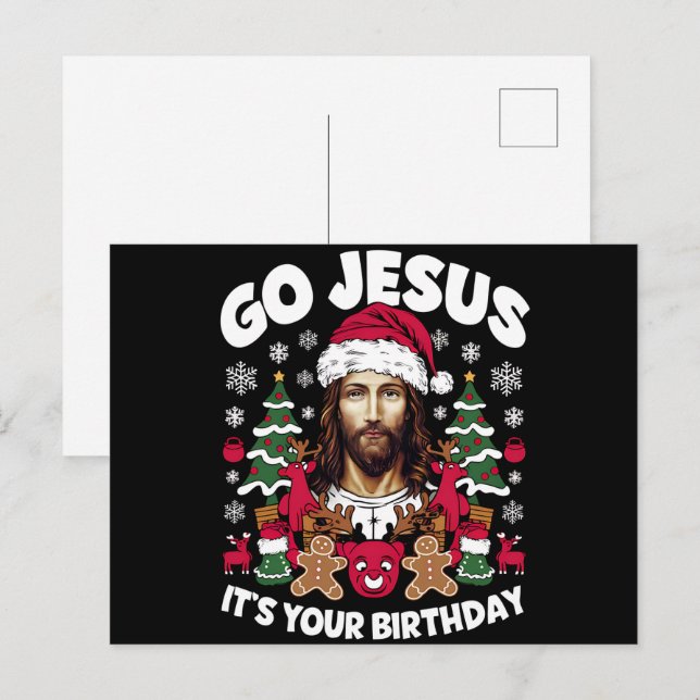 Cartes Pour Fêtes Annuelles Allez Jésus C'est ton Anniversaire Vilain Chandail (Devant / Derrière)