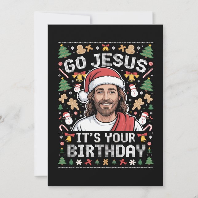 Cartes Pour Fêtes Annuelles Allez Jésus C'est ton Anniversaire Vilain Chandail (Devant)