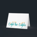 Cartes Pour Fêtes Annuelles Allumez les lumières<br><div class="desc">Allumez la carte de Chanukah de lumières,  conception typographique incorpore les bougies allumées.</div>