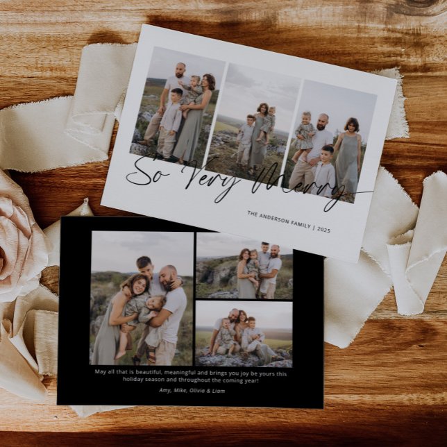 Cartes Pour Fêtes Annuelles Alors Très Joyeux Script Moderne Élégant Noël (Créateur téléchargé)