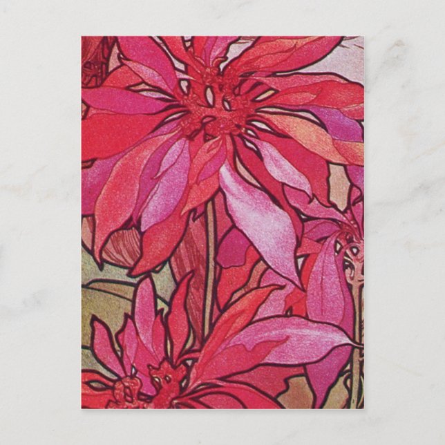 Cartes Pour Fêtes Annuelles Alphonse Mucha Poinsettias Christmas Postcards (Devant)