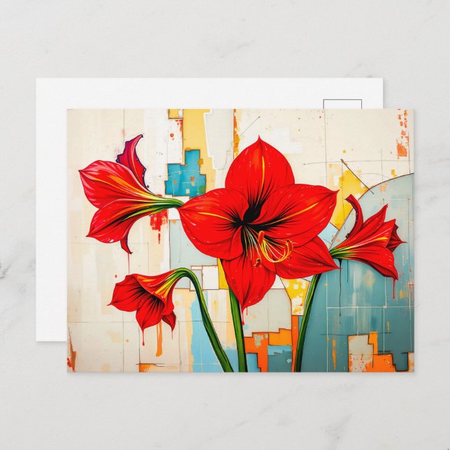 Cartes Pour Fêtes Annuelles Amaryllis dynamique dans un style Abstrait moderne (Devant / Derrière)