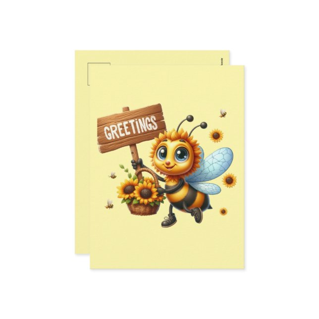 Cartes Pour Fêtes Annuelles Amateurs d'abeilles mignonnes salutations (Devant/Arrière en situation)