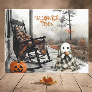 Cartes Pour Fêtes Annuelles Ambiance Cosy Fantôme Blanc de l'Automne Rustique 