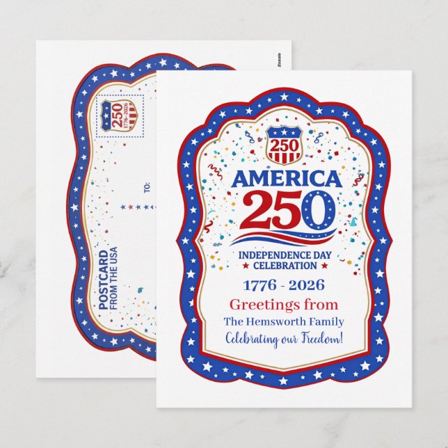 Cartes Pour Fêtes Annuelles America 250 Anniversary Commemorative Personalised (Devant / Derrière)