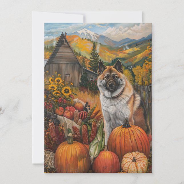 Cartes Pour Fêtes Annuelles American Akita récolte d'automne Thanksgiving Chie (Devant)