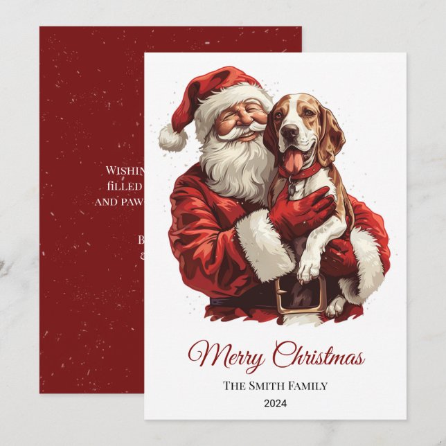 Cartes Pour Fêtes Annuelles American English Foxhound Santa Claus Noël (Devant / Derrière)