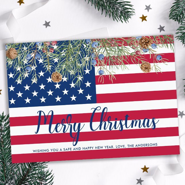 Cartes Pour Fêtes Annuelles American Flag Patriotic USA Joyeux Noël (Créateur téléchargé)