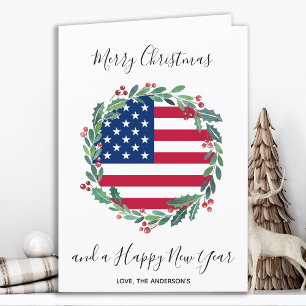 Cartes Pour Fêtes Annuelles American Flag USA Patriotique Christmas Wreath
