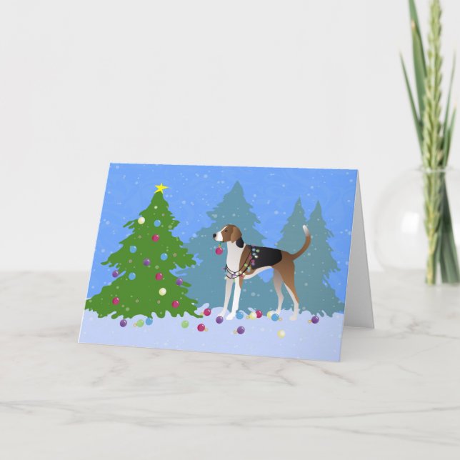 Cartes Pour Fêtes Annuelles American Foxhound décorant noël arbre forêt (Devant)