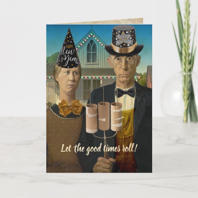 Cartes Pour Fêtes Annuelles American Gothic Bonne Année Sans Drame 2020 (Devant)