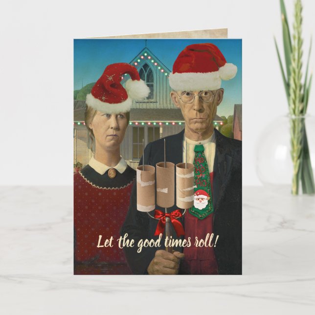 Cartes Pour Fêtes Annuelles American Gothic Noël Laissez les bons temps rouler (Devant)
