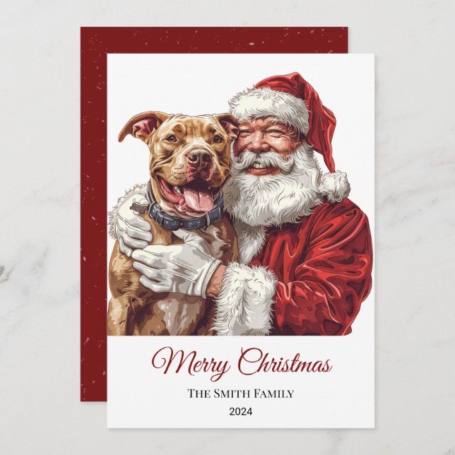 Cartes Pour Fêtes Annuelles American Staffordshire Santa Claus Noël (Devant / Derrière)