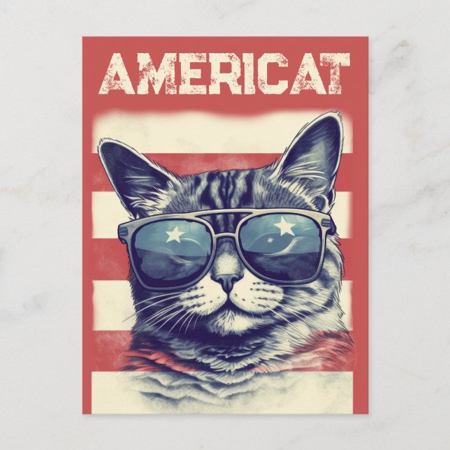 Cartes Pour Fêtes Annuelles Américat, chat américain patriotique (Devant)