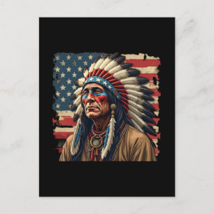 Cartes Pour Fêtes Annuelles Amérindien Chef Patriotique Américain