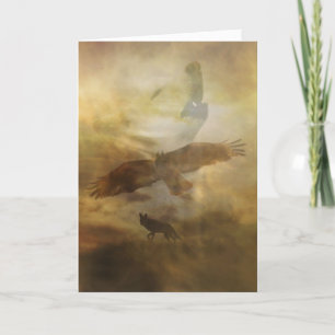 Cartes Pour Fêtes Annuelles Amérindien Joyeux Loup et Hawk d'anniversaire