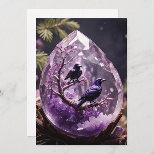 Cartes Pour Fêtes Annuelles Amethyst Crystal - Crows Ravers Noël (Devant / Derrière)