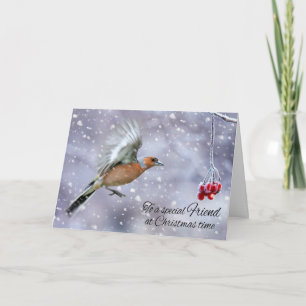 Cartes Pour Fêtes Annuelles Ami Chaffinch Dans Le Salon De Neige D'Hiver