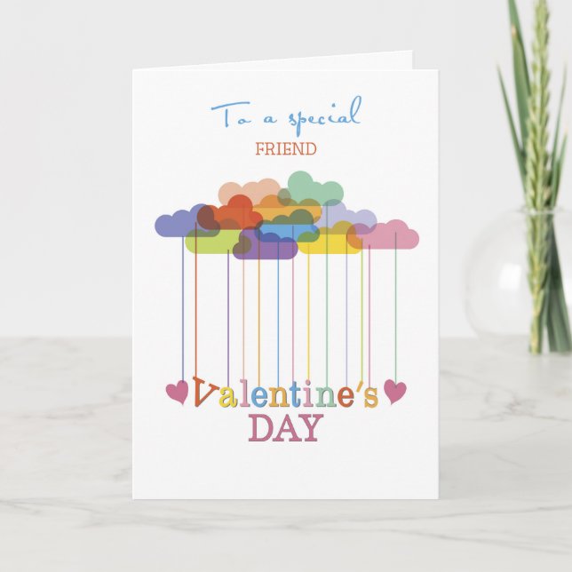 Cartes Pour Fêtes Annuelles Ami Valentine Arc-en-ciel nuages et coeurs (Devant)