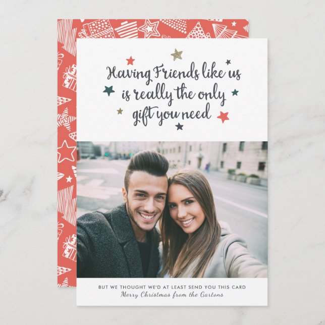 Cartes Pour Fêtes Annuelles Amies amusantes Moderne Photo de Noël Blanc (Devant / Derrière)