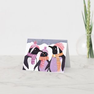 Cartes Pour Fêtes Annuelles Amis Manchots de Noël   Aquarelle d'Hiver