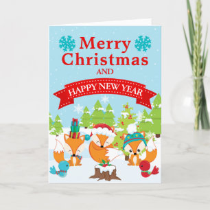 Cartes Pour Fêtes Annuelles Amis renards festifs de la forêt de Noël